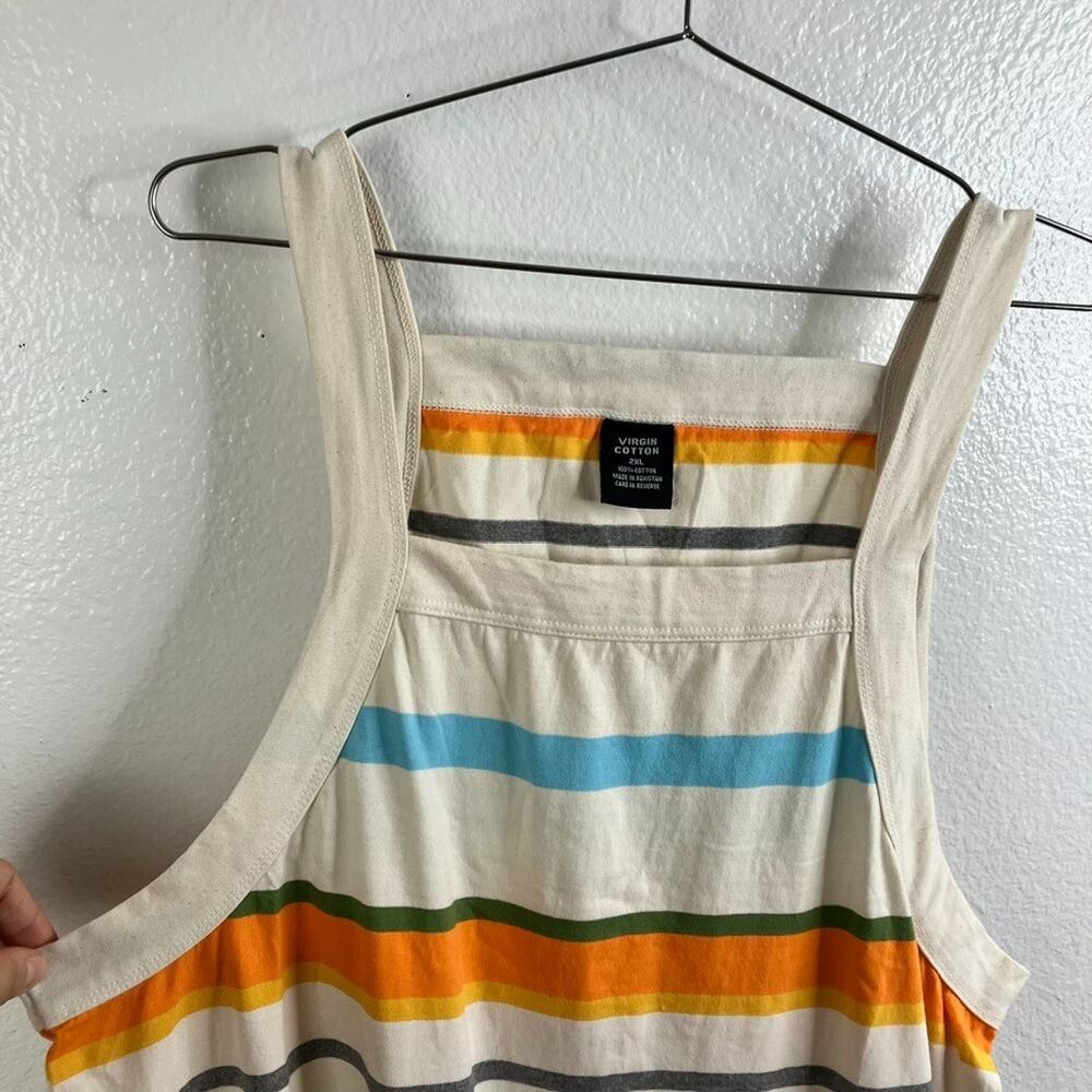 Virgin Cotton Stripe Tank Size 2XL Retro Square Neck Y2K Beach Summer - Picture 2 of 6